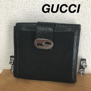 グッチ(Gucci)のGUCCI レザー×ナイロン　折財布　ブラック(折り財布)