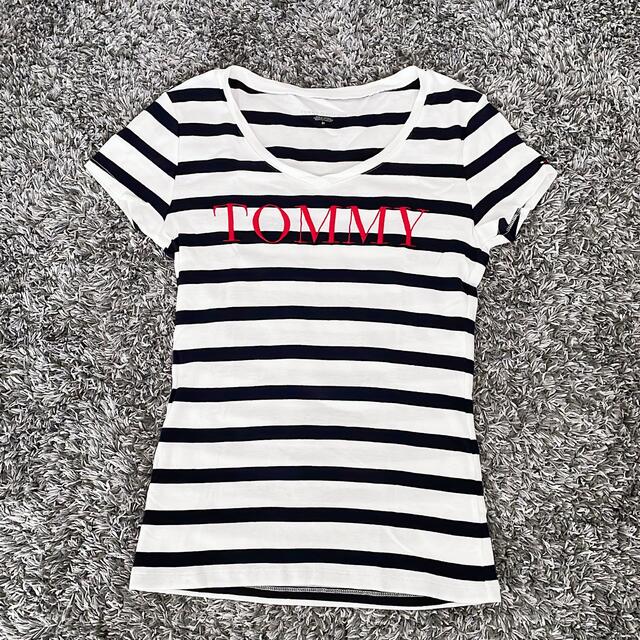 TOMMY HILFIGER(トミーヒルフィガー)の新品 トミー レディース Tシャツ ボーダー Vネック レディースのトップス(Tシャツ(半袖/袖なし))の商品写真