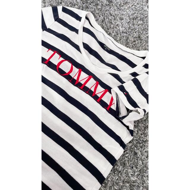 TOMMY HILFIGER(トミーヒルフィガー)の新品 トミー レディース Tシャツ ボーダー Vネック レディースのトップス(Tシャツ(半袖/袖なし))の商品写真