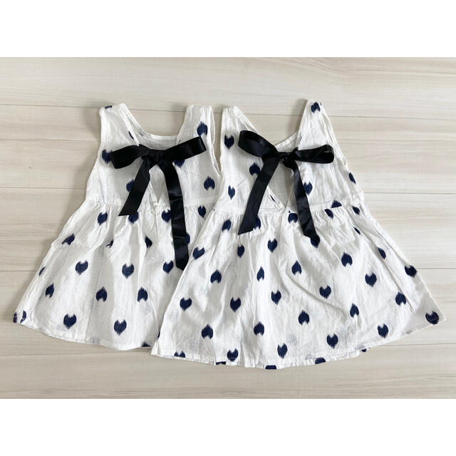 姉妹お揃い✩.*˚ハート柄★サテンリボンワンピ キッズ/ベビー/マタニティのキッズ服女の子用(90cm~)(ワンピース)の商品写真