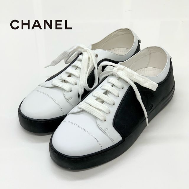 CHANEL - 3925 シャネル スニーカー レザー ラバー ココマーク ホワイト ブラック