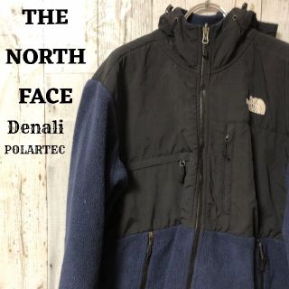 ザノースフェイス(THE NORTH FACE)の美品US規格ノースフェイスデナリジャケットフード黒ブラック青ブルー刺繍ロゴM(ブルゾン)