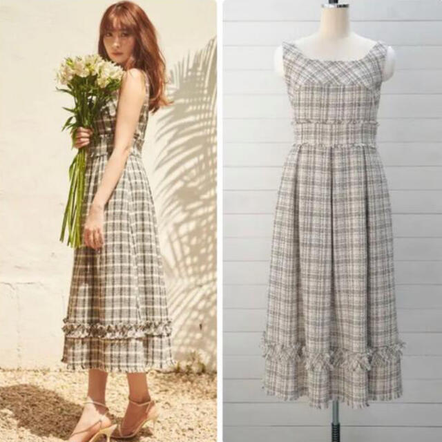 Herlipto Summer Tweed Midi Dress ベージュ