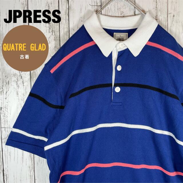 J.PRESS(ジェイプレス)の【美品】J.PRESS ジェイ・プレス 半袖ポロシャツ古着 サイズM ボーダー青 メンズのトップス(ポロシャツ)の商品写真