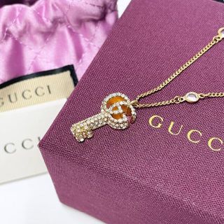 ★極美品★GUCCI グッチ クリスタル付き ダブルG キーネックレス ゴールド