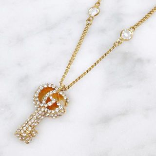 ★極美品★GUCCI グッチ クリスタル付き ダブルG キーネックレス ゴールド
