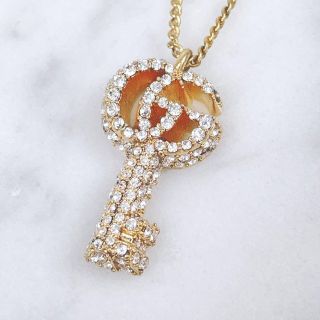 ★極美品★GUCCI グッチ クリスタル付き ダブルG キーネックレス ゴールド