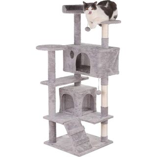 キャットタワー グレー 猫 多機能 省スペース 簡単組立(猫)