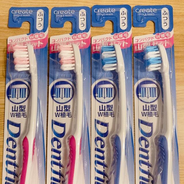 クリエイト デントファイン 歯ブラシ  4本セット ピンク ブルー コスメ/美容のオーラルケア(歯ブラシ/デンタルフロス)の商品写真