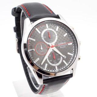 セイコー(SEIKO)の《美品》LORUS SEIKO 腕時計 ブラック レザー クロノグラフ ラウンド(腕時計(アナログ))