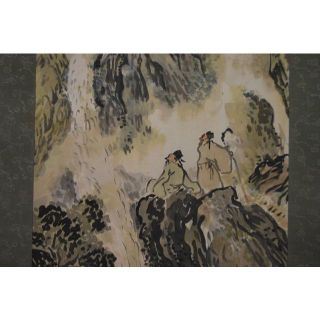 真作】富田渓山/高士観瀑図/掛軸☆宝船☆T-193 J-