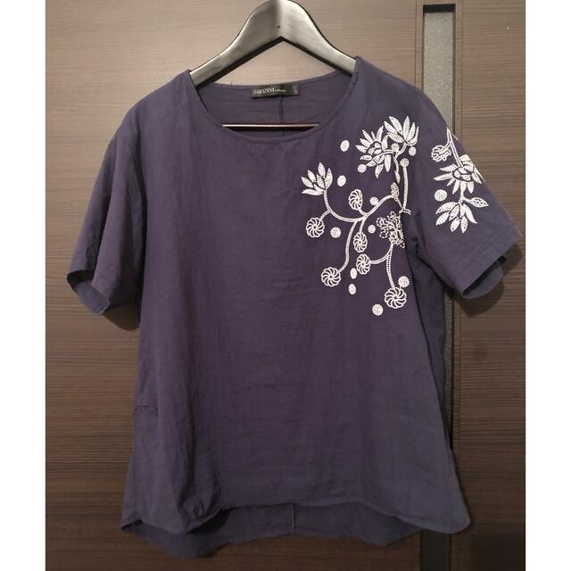 紺半袖トップス　花刺繍 メンズのトップス(Tシャツ/カットソー(半袖/袖なし))の商品写真