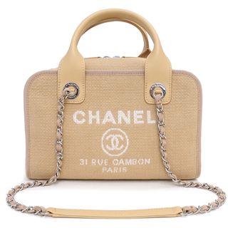 シャネル(CHANEL)のシャネル ドーヴィル 2way チェーン ボウリングバッグ ハンドバッグ トートバッグ キャンバス レザー ベージュ A92750 CHANEL 箱付（新品・未使用品）(ハンドバッグ)