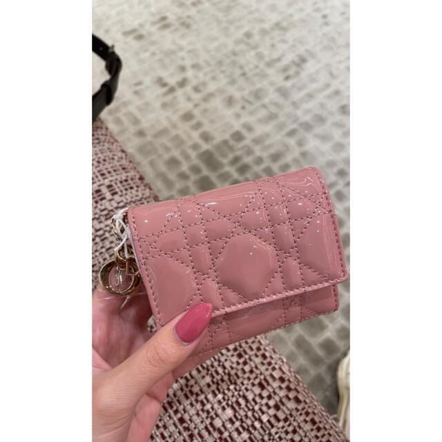 新品 ディオール LADY DIOR ロータスウォレット 財布 グレー ストーン