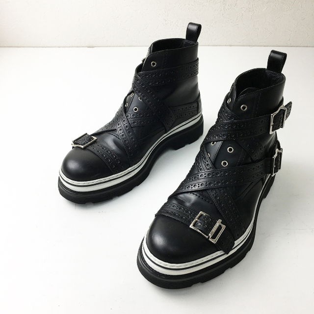 2017AW コレクション着用 Dior Homme ディオールオム ハイカットベルトクロスブーツ 39(約25.5cm)/ブラック シューズ【2400012787704】