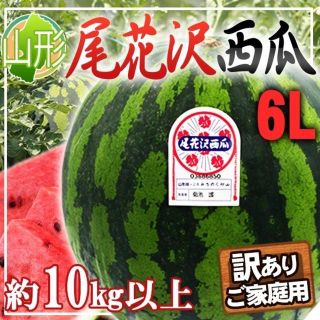 山形県産　尾花沢西瓜　1玉　6L　約10キロ以上　訳ありご家庭用(フルーツ)