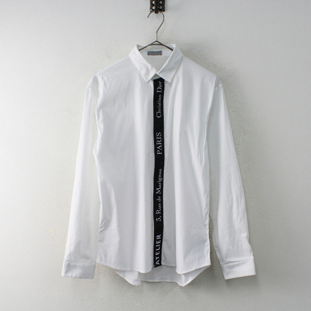 メンズ 2018SS Dior Homme ディオールオム Atelier Shirt アトリエテープロゴライン 長袖シャツ 38/ホワイト トップス【2400012889804】