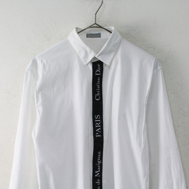 メンズ 2018SS Dior Homme ディオールオム Atelier Shirt アトリエテープロゴライン 長袖シャツ 38/ホワイト トップス【2400012889804】