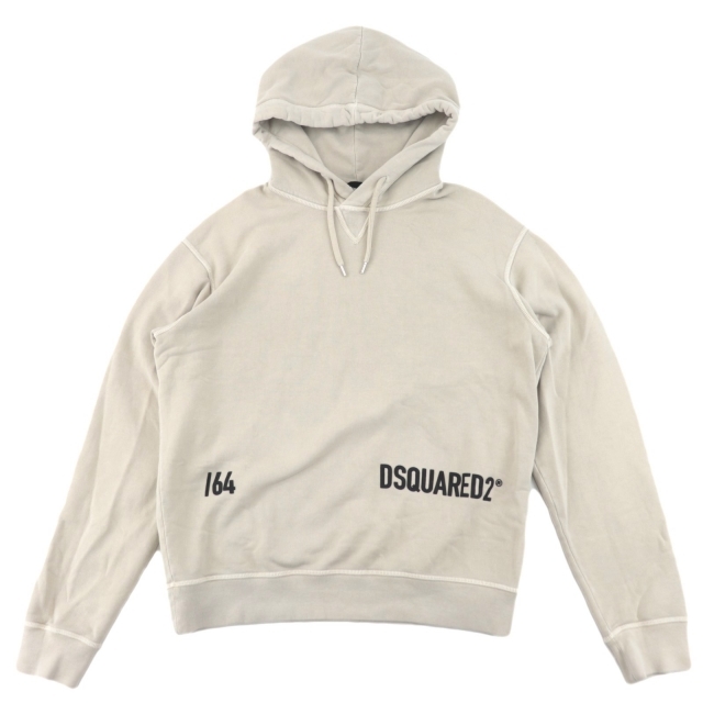 美品 ディースクエアード プルオーバー ロゴ スウェットパーカー メンズ ベージュ M DSQUARED2約625cm肩幅