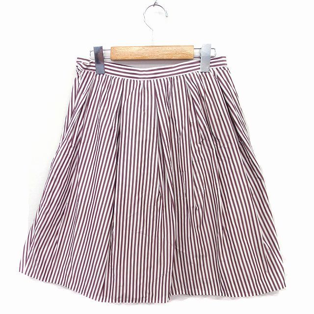 SHIPS(シップス)のシップス SHIPS ストライプ柄 フレア スカート ひざ丈 38 ブラウン 茶 レディースのスカート(ひざ丈スカート)の商品写真