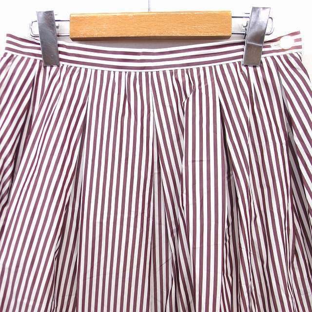 SHIPS(シップス)のシップス SHIPS ストライプ柄 フレア スカート ひざ丈 38 ブラウン 茶 レディースのスカート(ひざ丈スカート)の商品写真