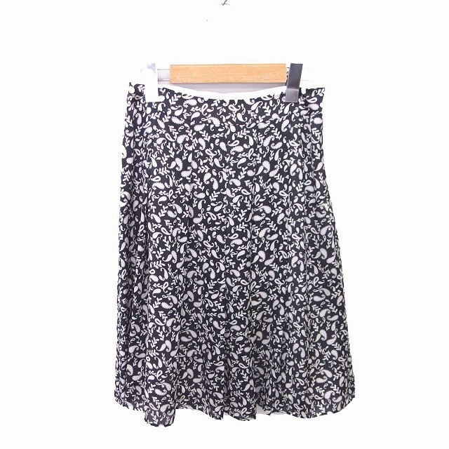 ANAYI(アナイ)のアナイ フレア スカート 総柄 ひざ丈 薄手 サイドジップ 36 黒 薄茶 レディースのスカート(ひざ丈スカート)の商品写真