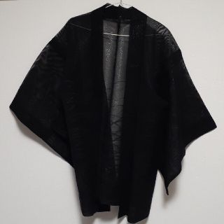 中古品 七分袖 黒色　芝草 しばくさ 柄  模様　上着　トップス　ブラウス　羽織(着物)