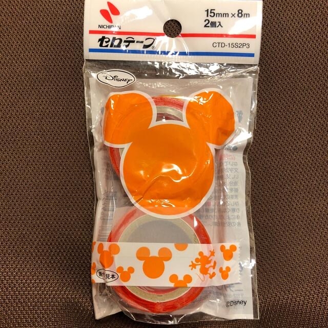 ミッキーマウス(ミッキーマウス)のマリ様専用セロテープ　ミッキー柄　15mm✖︎8m  2個入　オレンジ＋赤セット エンタメ/ホビーのおもちゃ/ぬいぐるみ(キャラクターグッズ)の商品写真