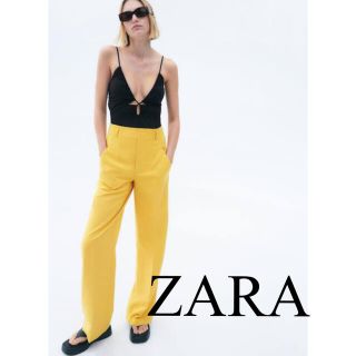 ザラ(ZARA)のZARA ハイウエストストレートパンツ イエロー(カジュアルパンツ)