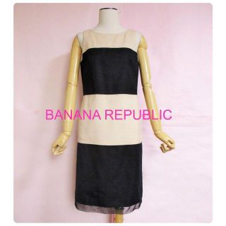 バナナリパブリック(Banana Republic)の【バナナリパブリック】ボーダー大人女性ワンピース　ノースリーブ　黒ベージュ(ひざ丈ワンピース)