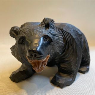 在銘 熊 クマ 魚 木彫り 木製 置物 レトロ アンティーク インテリア