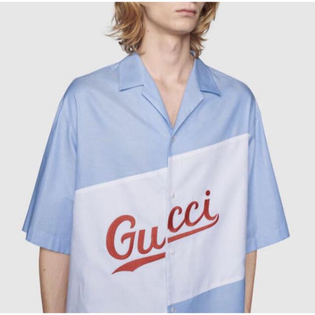 GUCCI グッチ メンズ オープンカラー シャツ 半袖 ロゴ オーバーサイズ