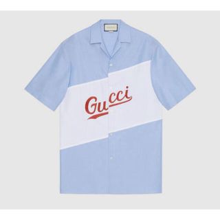 GUCCI グッチ メンズ オープンカラー シャツ 半袖 ロゴ オーバーサイズ