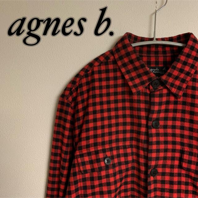 agnes b.(アニエスベー)の【美品】agnes b. アニエスベー　ダブルフロントポケット　シャツ　ロゴ　赤 メンズのトップス(シャツ)の商品写真