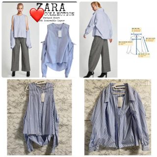 ザラ(ZARA)のZARA 2way ストライプ ノースリーブ 長袖 シャツ ザラ カットアウト(シャツ/ブラウス(長袖/七分))