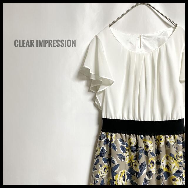 CLEAR IMPRESSION(クリアインプレッション)のCLEAR IMPRESSION ドッキング　花柄　ブラウス　ワンピース　白 レディースのワンピース(ひざ丈ワンピース)の商品写真