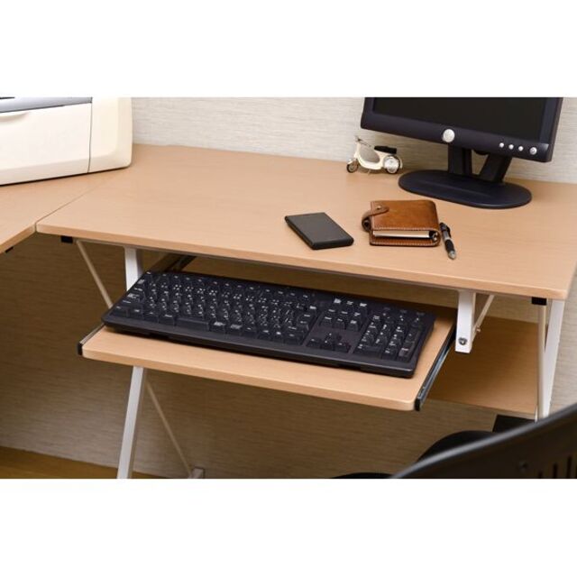 L字 パソコンデスク スライドテーブル オフィス ゲーム FX ブラウン インテリア/住まい/日用品の机/テーブル(オフィス/パソコンデスク)の商品写真