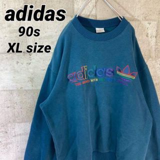 アディダス(adidas)の90s デサント製 アディダス  刺繍　デカロゴ　スウェット  オーバーサイズ(スウェット)