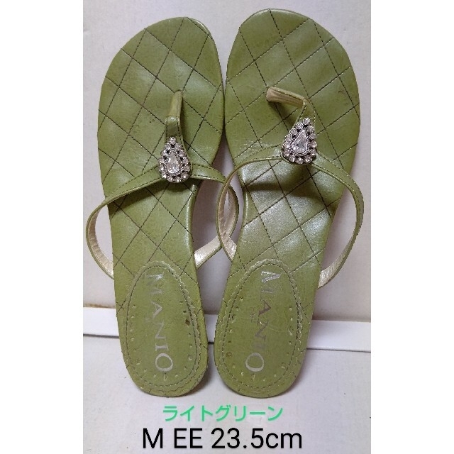 ライトグリーン×ラインストーン　トングサンダル　M EE 23.5cm レディースの靴/シューズ(サンダル)の商品写真