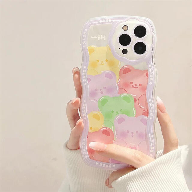 R83 iPhone12 Colorbear フラワーストラップ付 スマホケース スマホ/家電/カメラのスマホアクセサリー(iPhoneケース)の商品写真