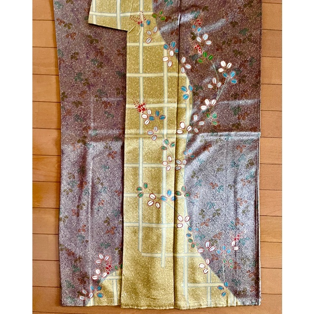 正絹訪問着 金箔 未使用 裄長70cm 仕付け糸付 新品 呉服店仕立て 経典