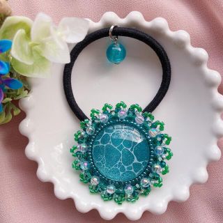 ヘアゴム  ビーズ刺繍☆夏色(ヘアアクセサリー)