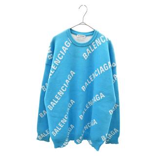 Balenciaga - BALENCIAGA バレンシアガ 19AW Jacquard Logo Oversized Sweater ジャカードロゴ総柄オーバーサイズニット セーター 625329 T3178 スカイブルー/ホワイト