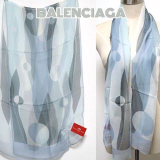 バレンシアガ■未使用 タグ付き総ロゴ柄シルクスカーフ グレー×ブルー系
