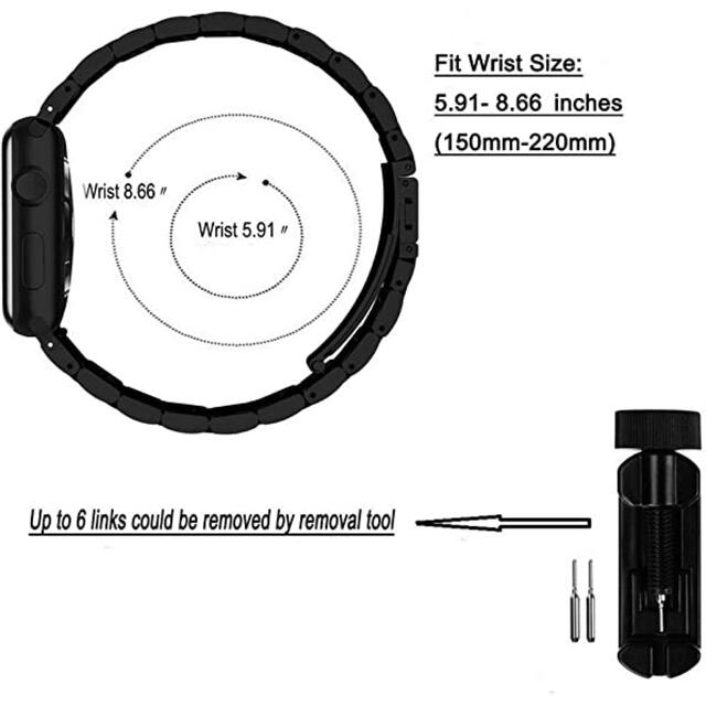 アップルウォッチバンド バンド ステンレス (ステンレス, 黒42mm) メンズの時計(金属ベルト)の商品写真