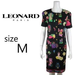 レオナール(LEONARD)の【極美品】希少 レオナール LEONARD 総柄 ドレス ワンピース 金ボタン(ひざ丈ワンピース)