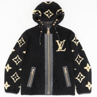 ルイヴィトン(LOUIS VUITTON)の美品 ルイ・ヴィトン 2021クルーズ モノグラム シアリングジャケット レディース 黒 36 フード レザー ブルゾン ムートン パーカー LOUIS VUITTON(パーカー)