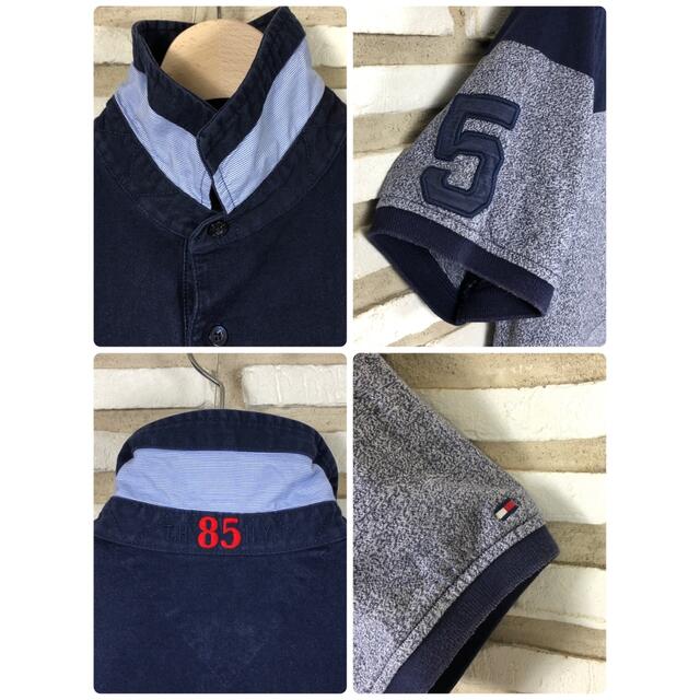 TOMMY HILFIGER(トミーヒルフィガー)のTOMMY HILFIGER　半袖　ポロシャツ　ネイビー　L　ロゴ　刺繍 メンズのトップス(ポロシャツ)の商品写真