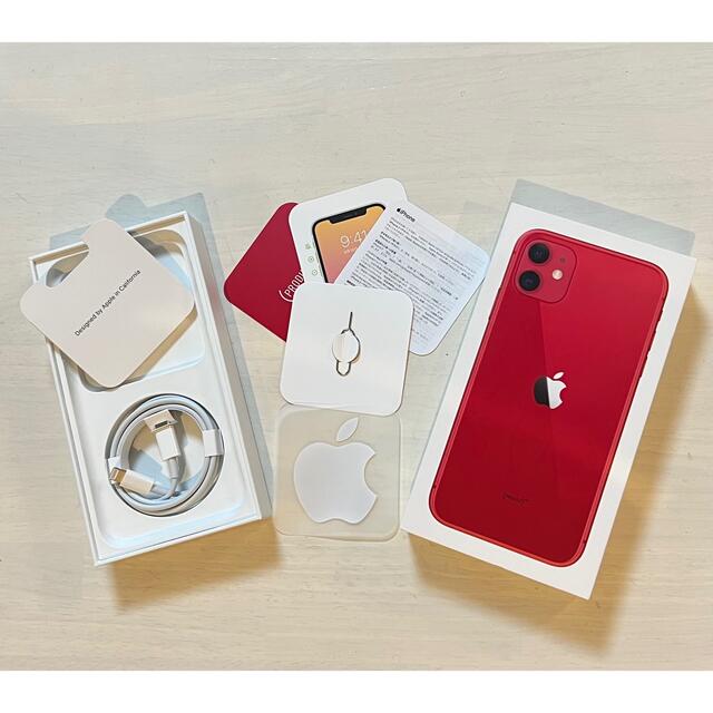 iPhone(アイフォーン)のiPhone11 64G RED SIMフリー　美品　Apple care付 スマホ/家電/カメラのスマートフォン/携帯電話(スマートフォン本体)の商品写真