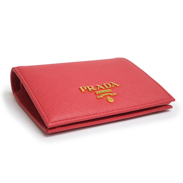 プラダ コンパクト 二つ折り財布 サフィアーノ メタル レザー ペオニア